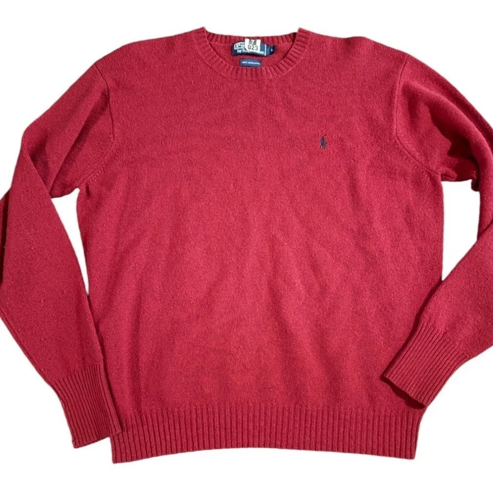 Vtg Ralph Lauren sweater men's size L 100% Lambswool Red